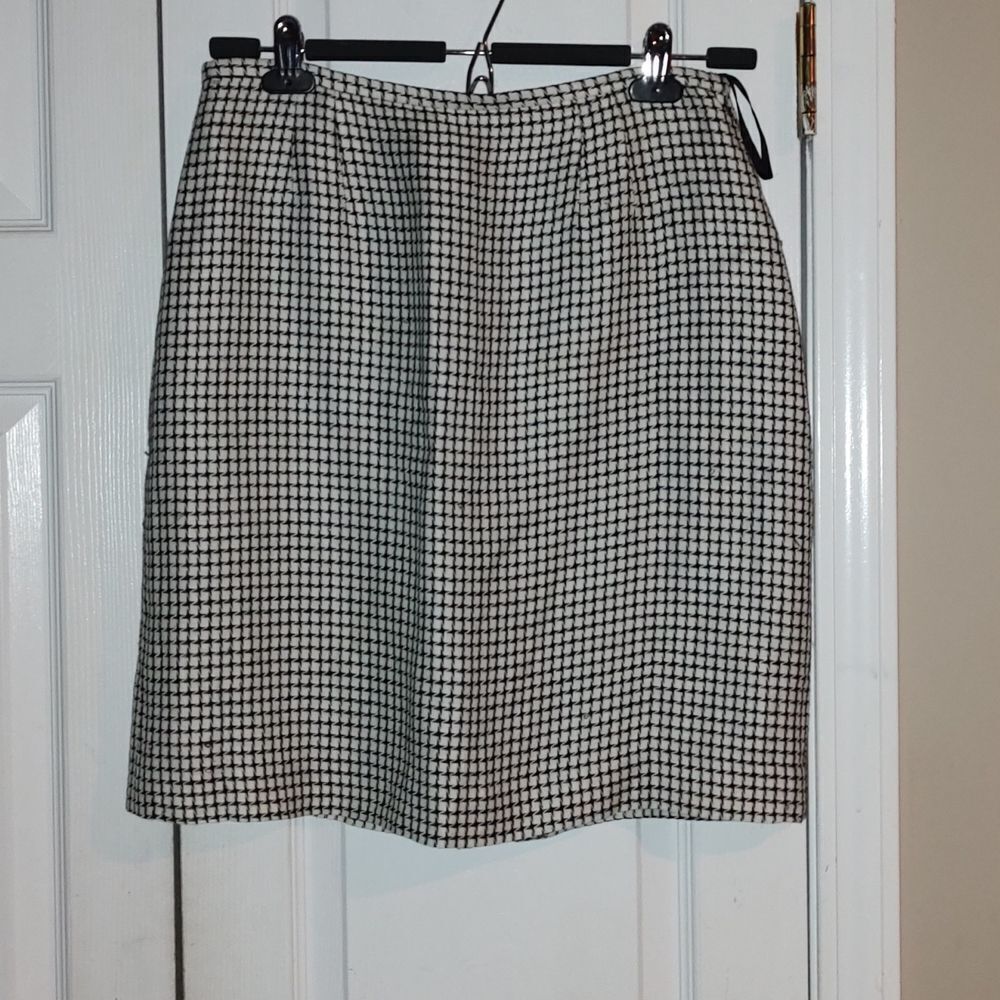 Amanda Smith Houndstooth black white  linen blend pencil skirt Sz 10